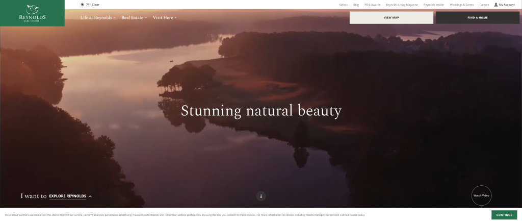 screenshot of the Reynolds Lake Oconee, Georgia homepage