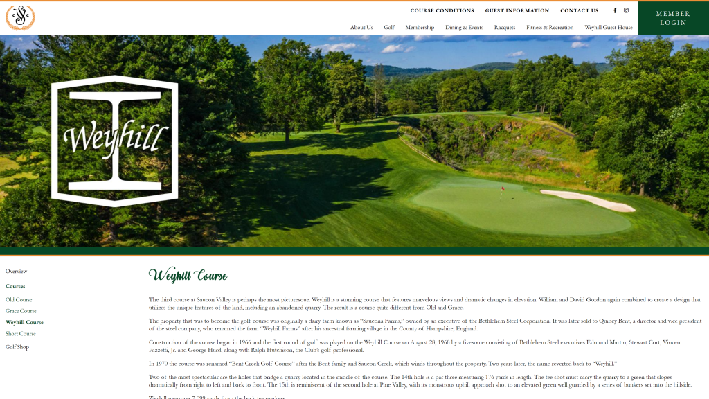 screenshot of the Saucon Valley Country Club: Weyhill homepage