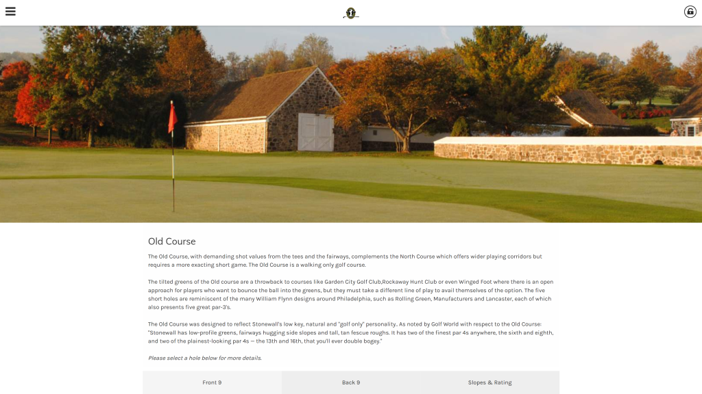 screenshot of the Stonewall: Old Course homepage