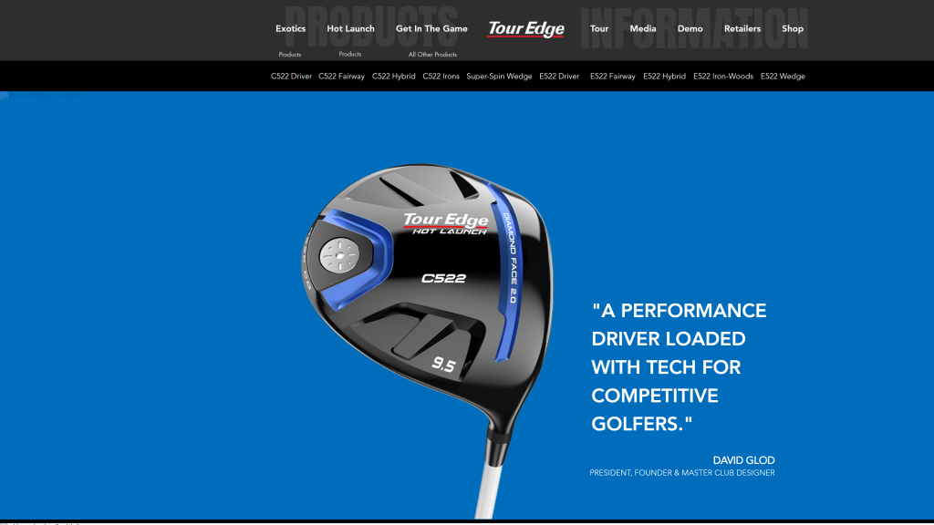 screenshot of the Tour Edge C522 Driver best golf clubs for the money homepage