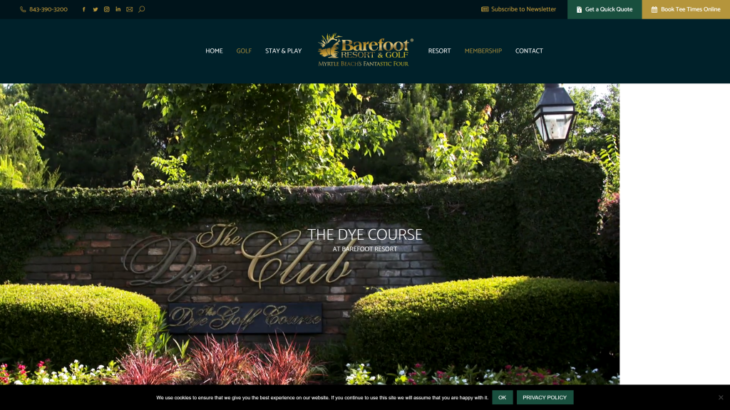 screenshot of the Barefoot Resort & Golf: Dye Course homepage