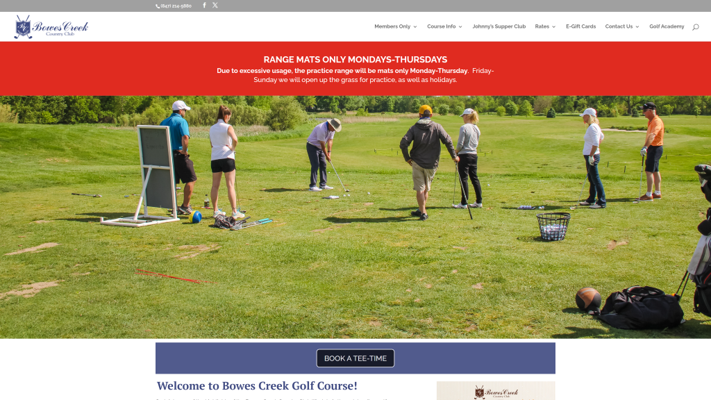 screenshot of the Bowes Creek Country Club  homepage