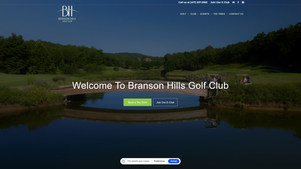 screenshot of the Branson Hills Golf Club nicest golf course in missouri homepage