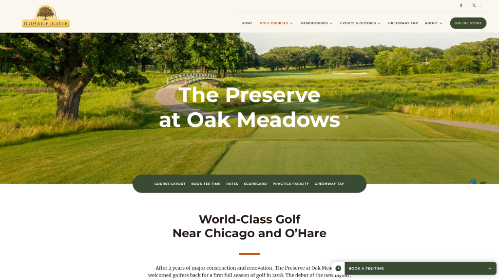 screenshot of the The Preserve at Oak Meadows best public golf courses in chicago homepage