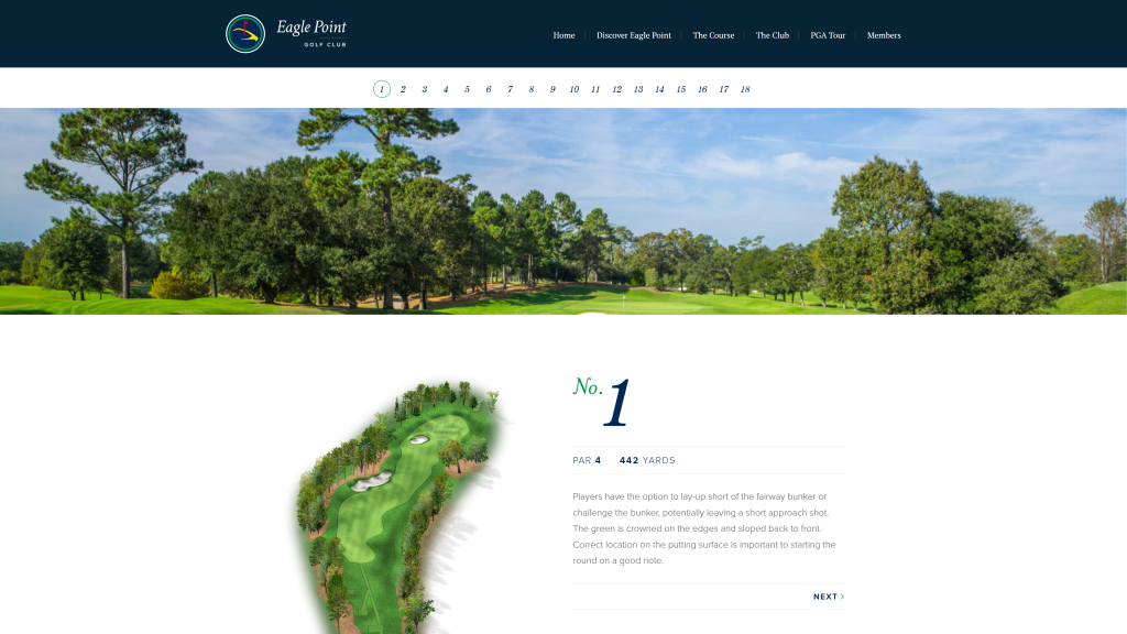 screenshot of the Eagle Point Golf Club best golf course in north carolina homepage