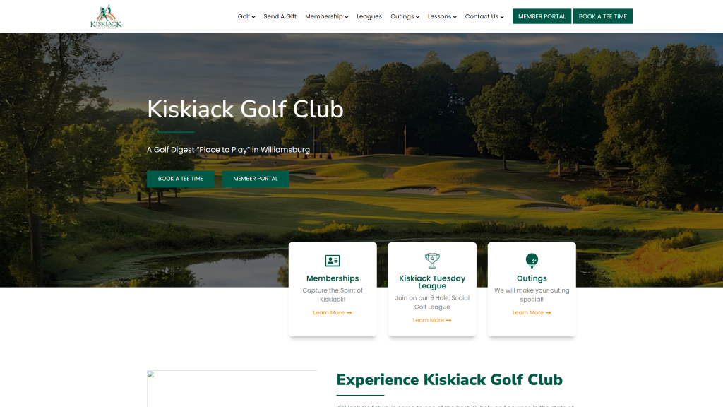 screenshot of the Kiskiack Golf Club best public golf courses in virginia homepage