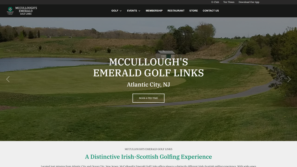 screenshot of the McCullough's Emerald Golf Links homepage