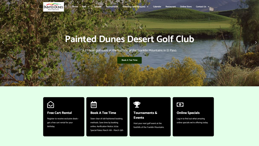 screenshot of the Painted Dunes (El Paso) best public golf courses in texas homepage