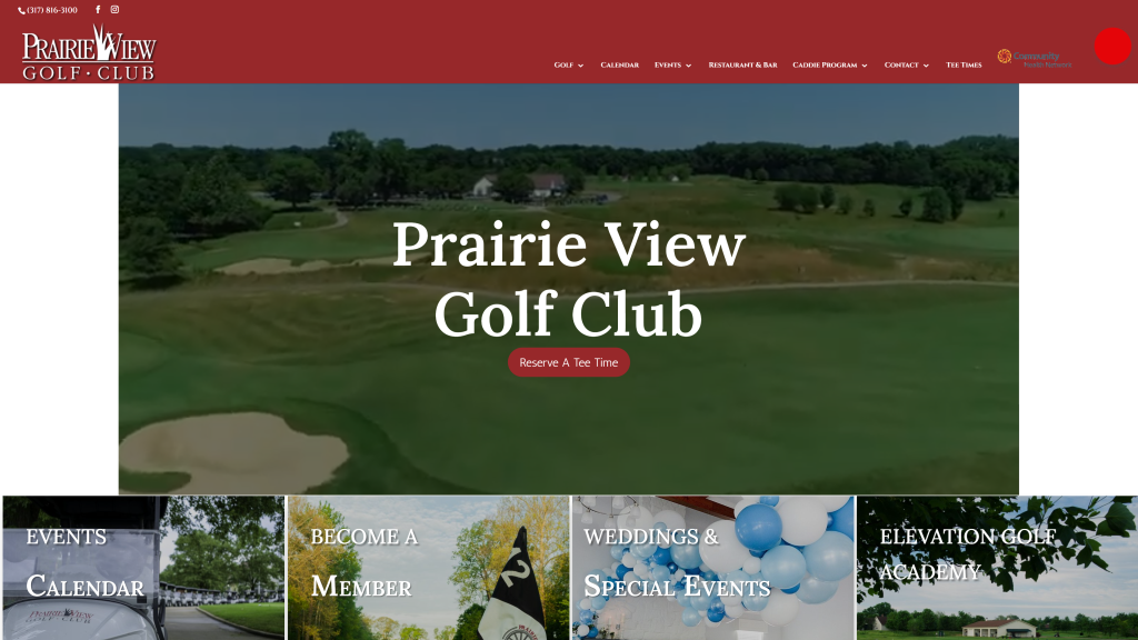 screenshot of the Prairie View Golf Club homepage