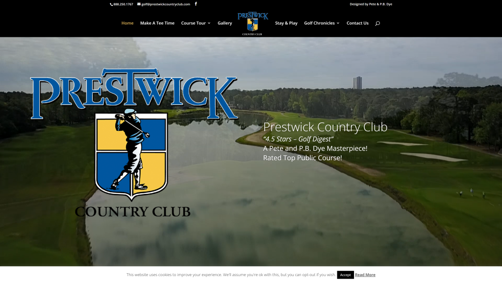 screenshot of the Prestwick Country Club best public golf courses in south carolina homepage 