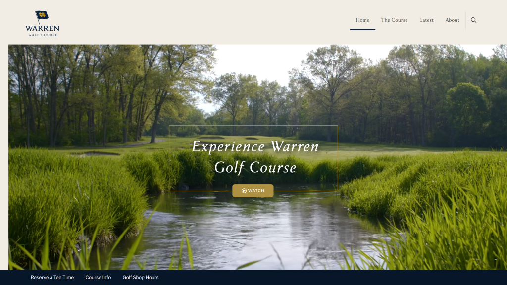 screenshot of the  Warren Golf Course, Notre Dame homepage