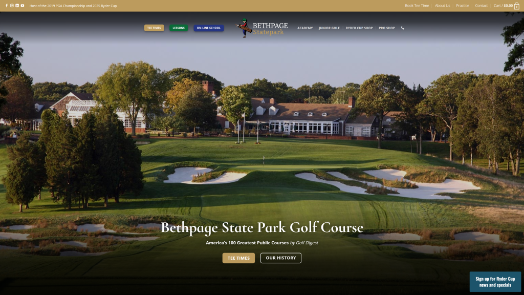 screenshot of the Bethpage State Park Golf Course best public golf courses in new york homepage