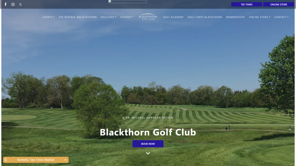 screenshot of the Blackthorn Golf Club homepage