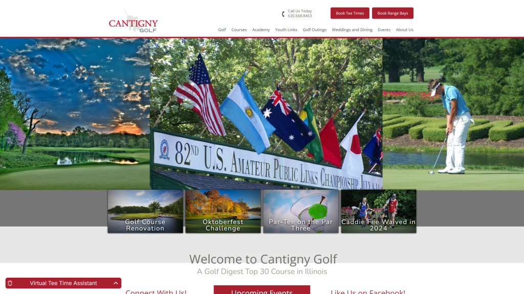 screenshot of the Cantigny Golf best public golf courses in chicago homepage