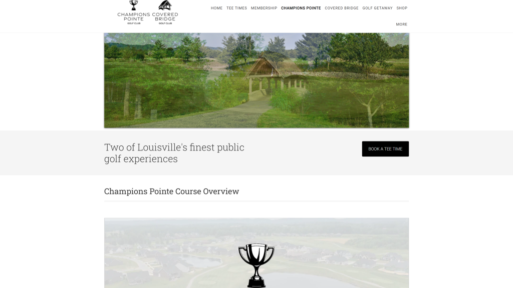 screenshot of the Champions Pointe best public golf courses in indiana homepage