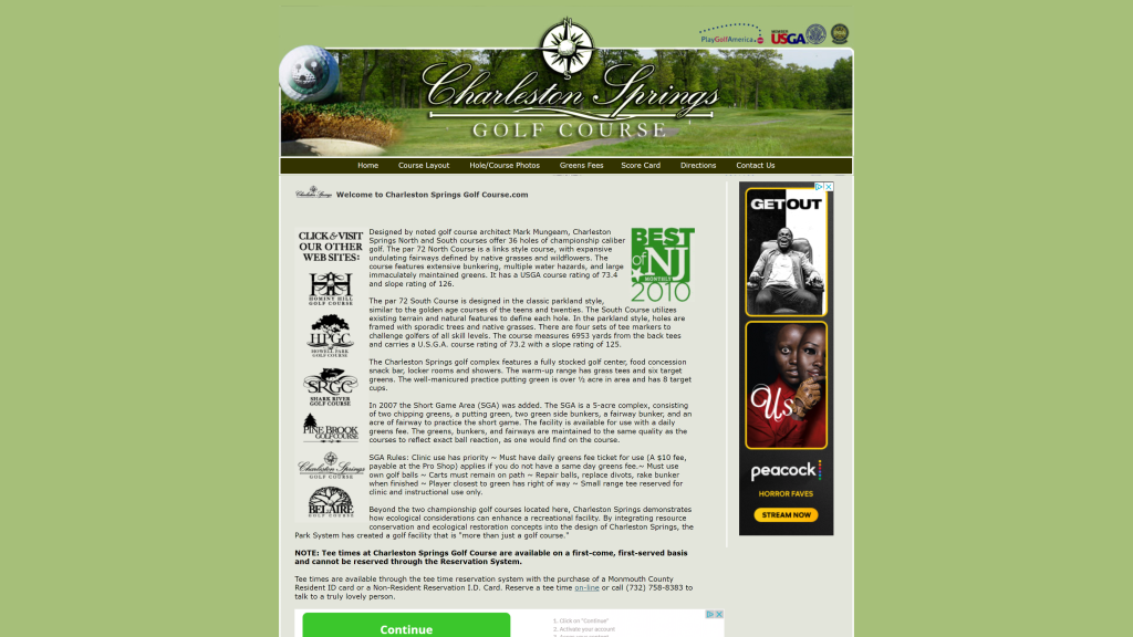 screenshot of the Charleston Springs Golf Club: North homepage