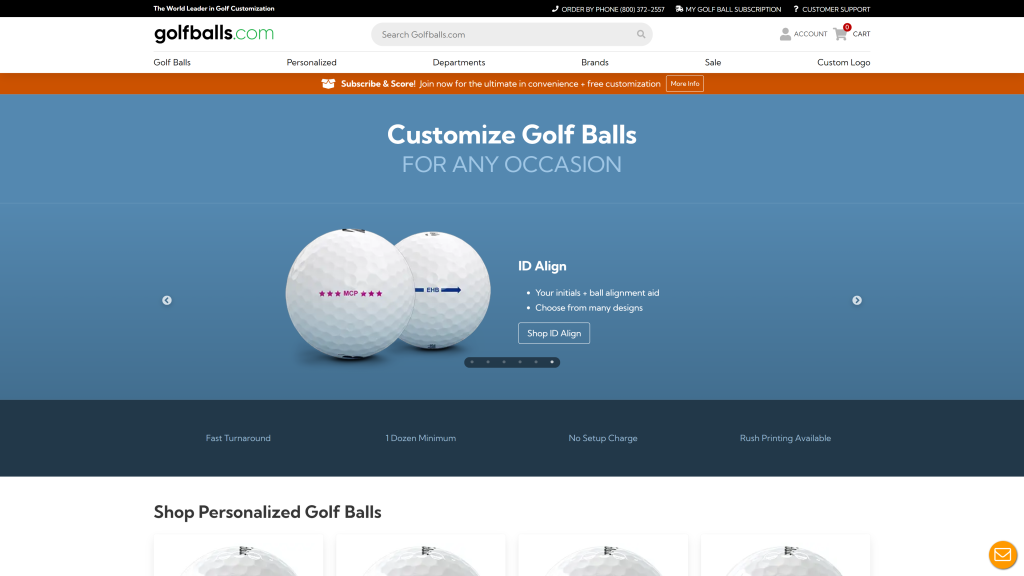 screenshot of the personalized golf homepage