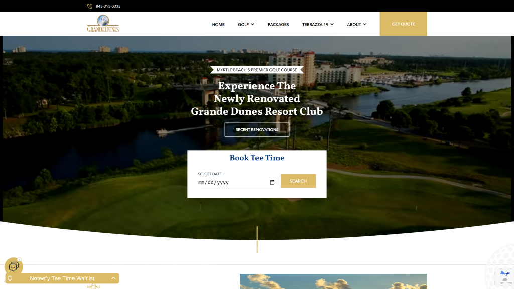 screenshot of the Grande Dunes Resort Course hoempage