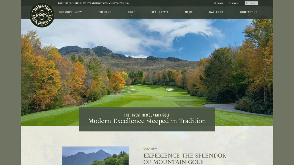 screenshot of the Grandfather Golf & Country Club best golf course in north carolina homepage