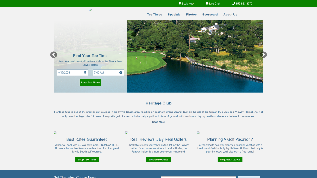 screenshot of the The Heritage Club homepage