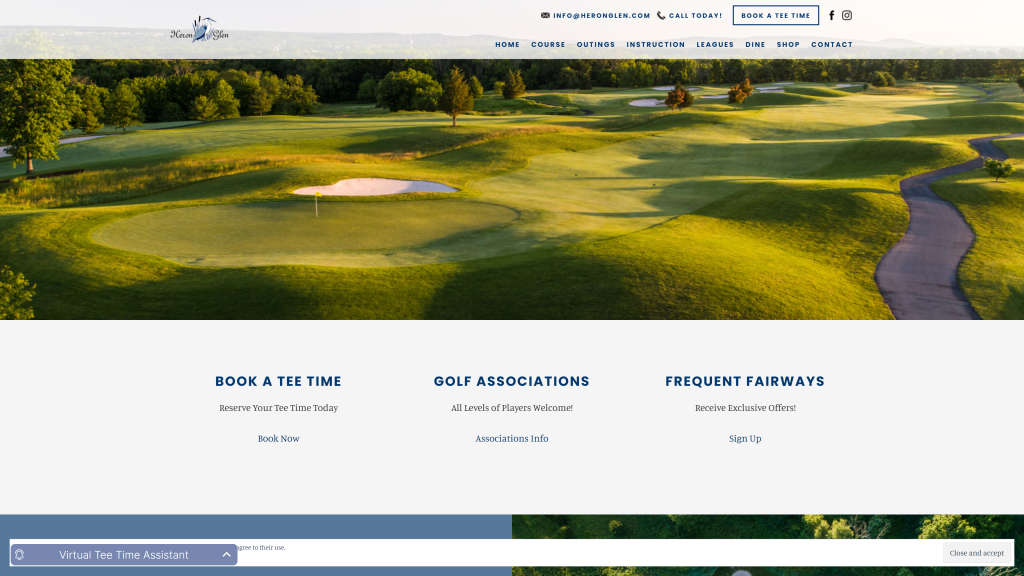 screenshot of the Heron Glen Golf Course homepage