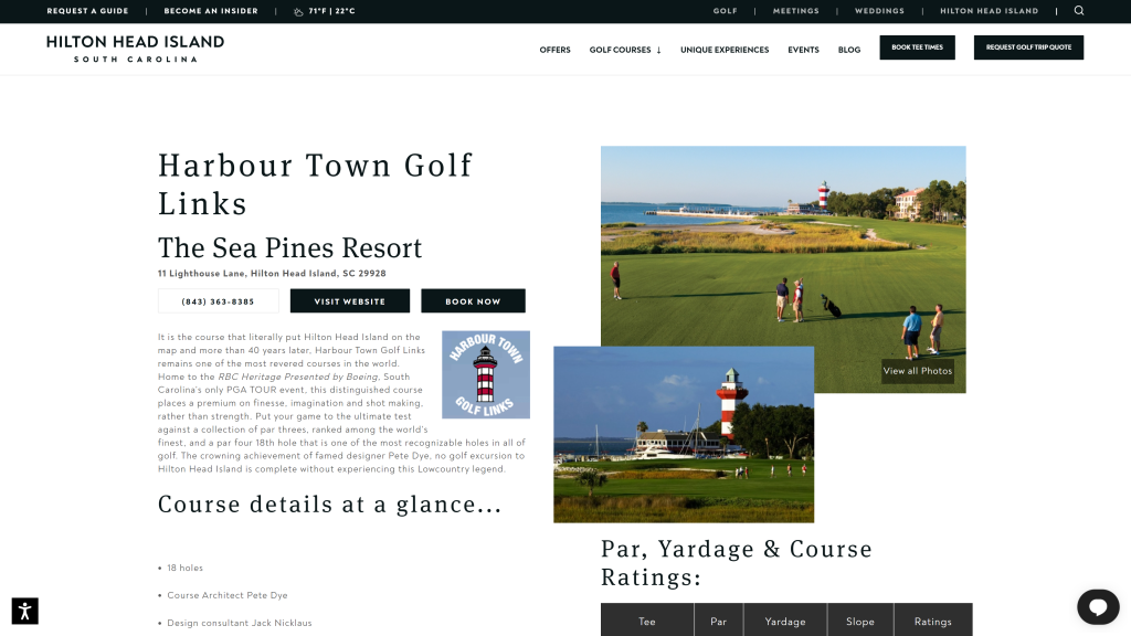 screenshot of the Harbour Town Golf Links top public golf courses in usa homepage