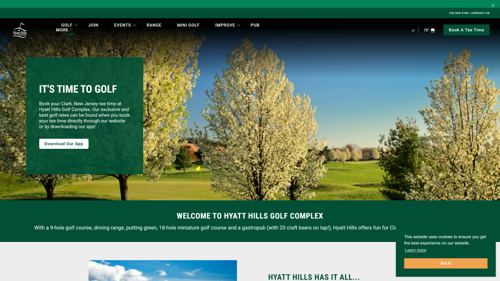 screenshot of the Hyatt Hills Golf Course homepage