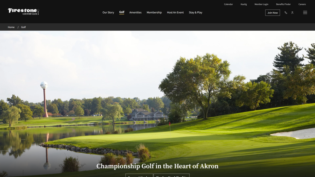 screenshot of the Firestone Country Club, Ohio homepage