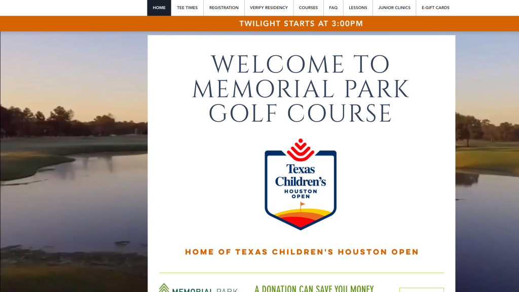 screenshot of the Memorial Park Golf Course (Houston) best public golf courses in texas homepage