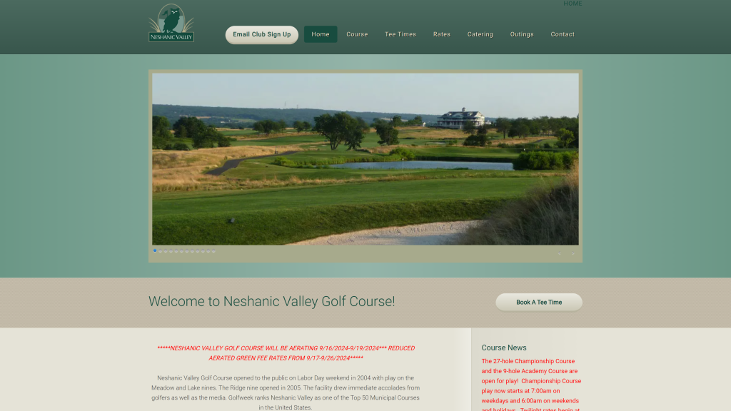 screenshot of the Neshanic Valley Golf Course: Meadow/Ridge homepage