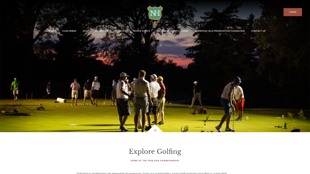 screenshot of the Norwood Hills Country Club (West) homepage