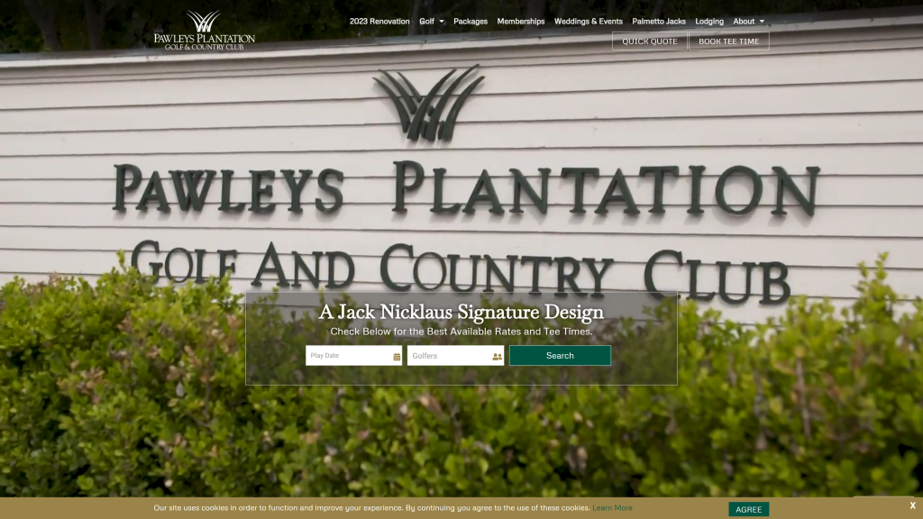 screenshot of the Pawleys Plantation Golf & Country Club homepage