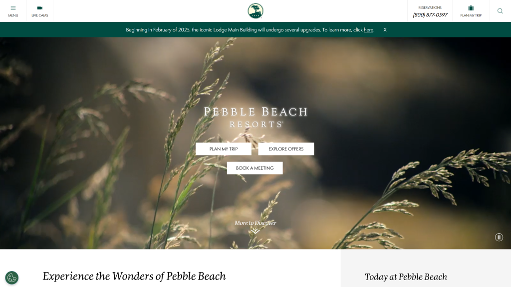 screenshot of the Pebble Beach Resorts, California homepage