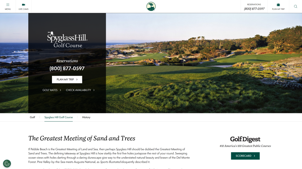 screenshot of the Spyglass Hill Golf Course top public golf courses in usa homepage