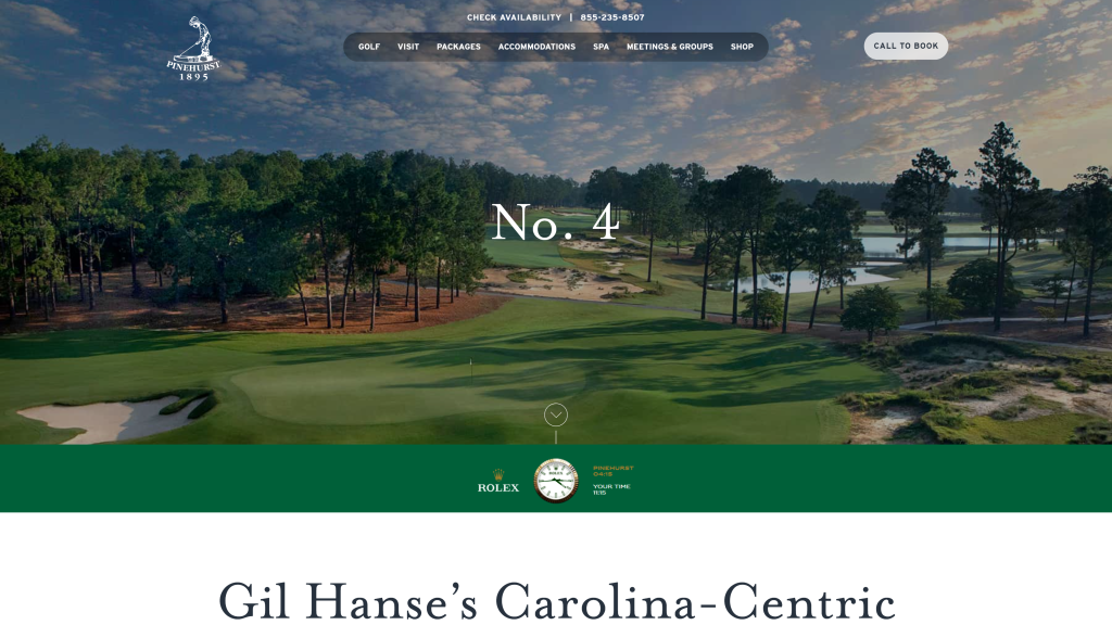 screenshot of the Pinehurst No. 4 best golf course in north carolina homepage