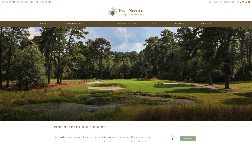 screenshot of the Pine Needles Lodge and Golf Club homepage