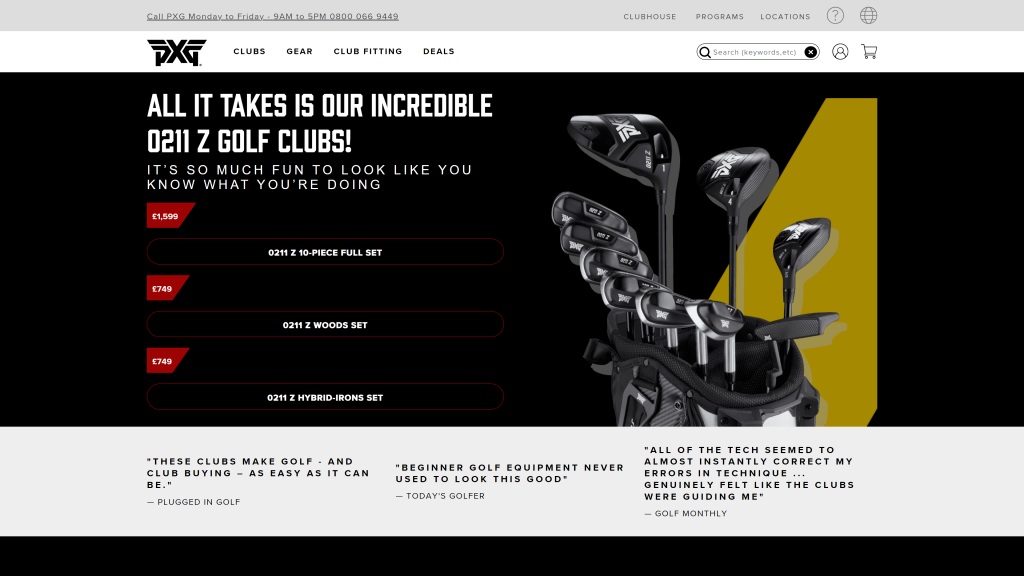 screenshot of the PXG 0211 Z Golf Club Set homepage