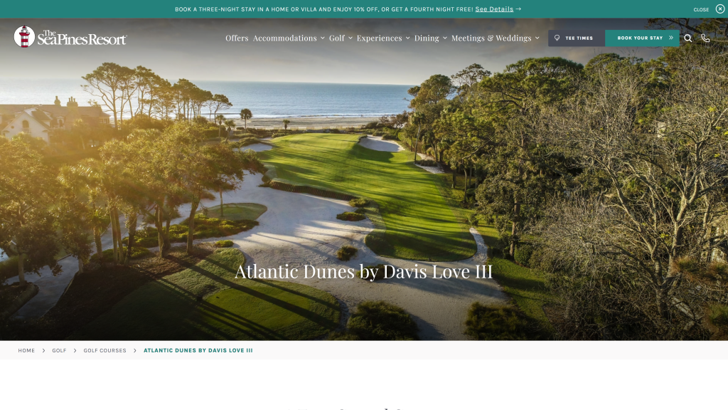 screenshot of the The Sea Pines Resort: Atlantic Dunes best public golf courses in south carolina homepage