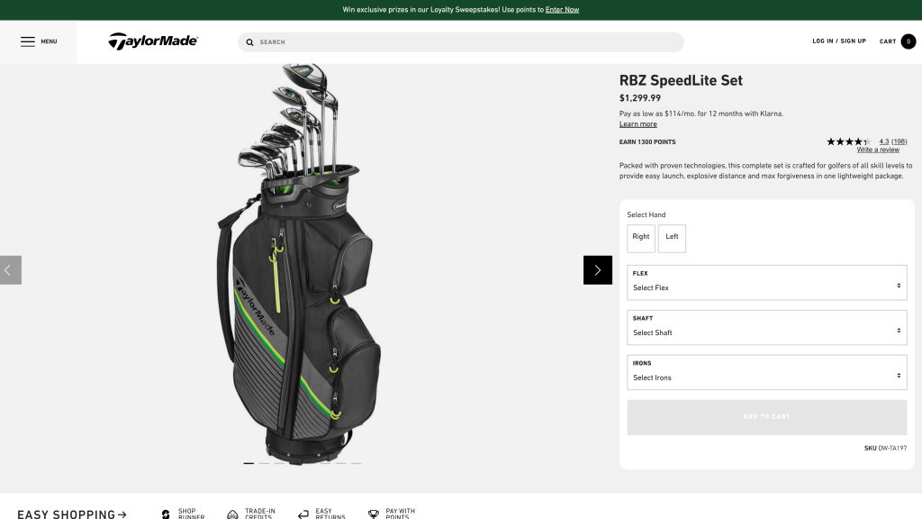 screenshot of the TaylorMade RBZ SpeedLite best golf clubs for beginners to intermediate homepage