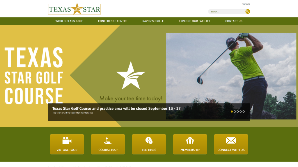 screenshot of the Texas Star Golf Course (Euless) best public golf courses in texas homepage