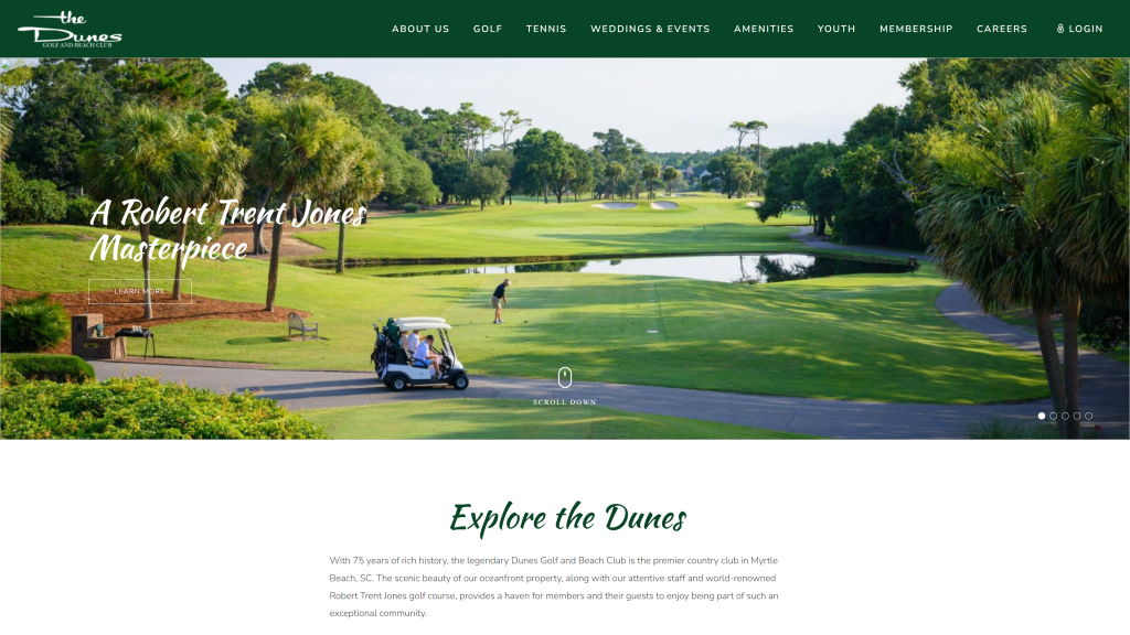 screenshot of the The Dunes Golf and Beach Club homepage