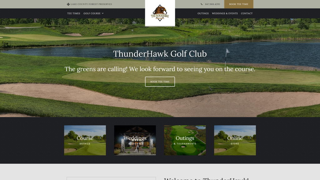 screenshot of the Thunderhawk Golf Club best public golf courses in chicago homepage