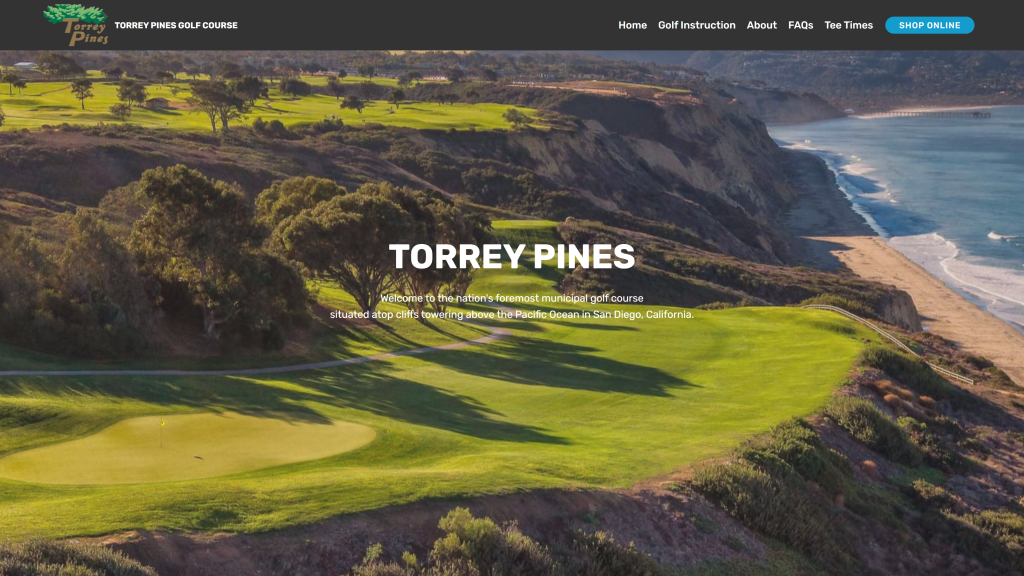 screenshot of the Torrey Pines (South Course) top public golf courses in usa homepage