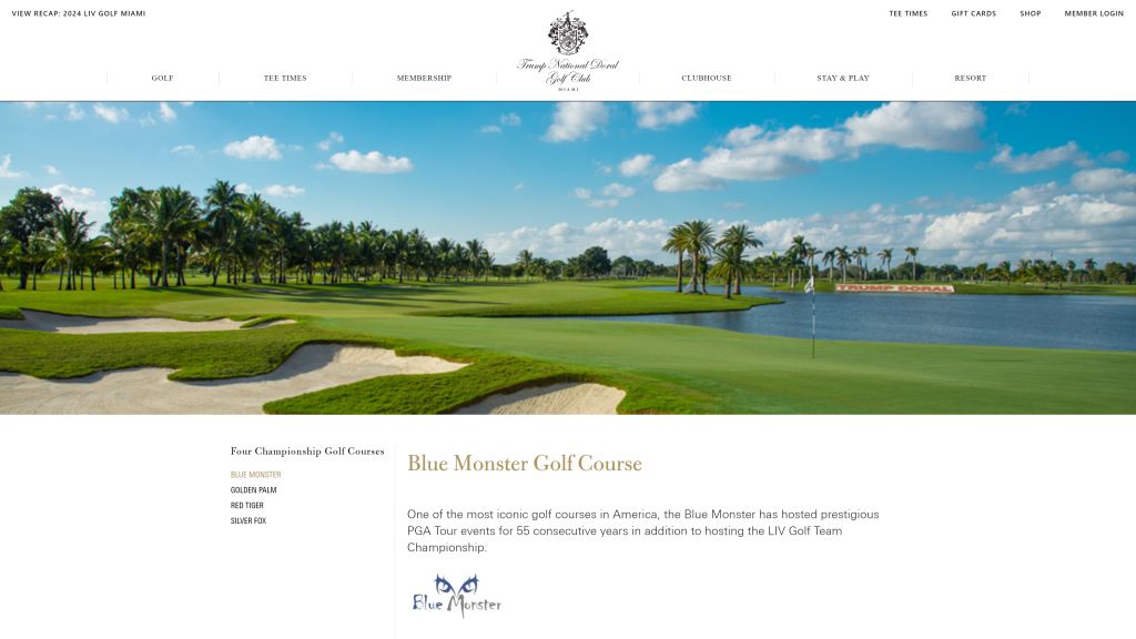 screenshot of the Blue Monster at Trump National Doral top public golf courses in usa homepage