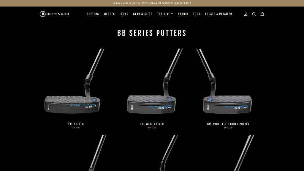 screenshot of the Bettinardi BB Series best golf putters homepage