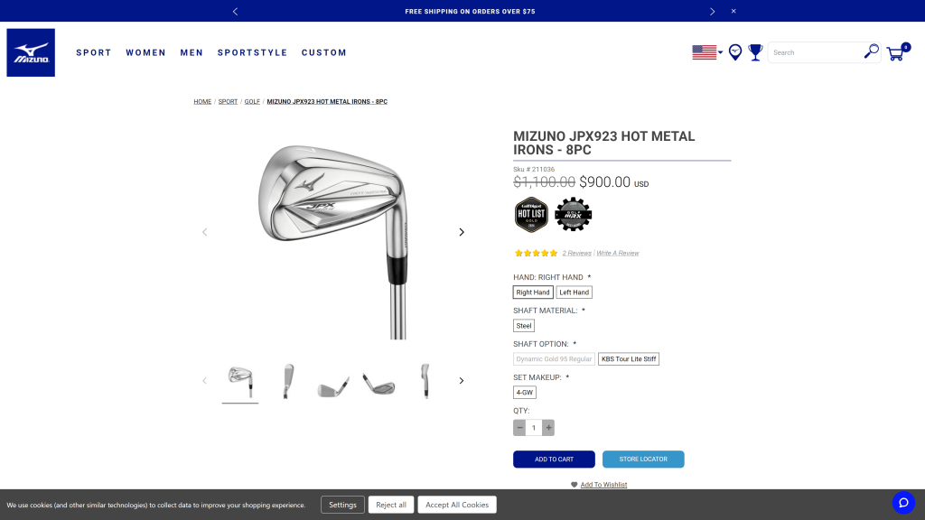 screenshot of the Mizuno JPX923 Hot Metal Iron best players golf irons 2024 homepage