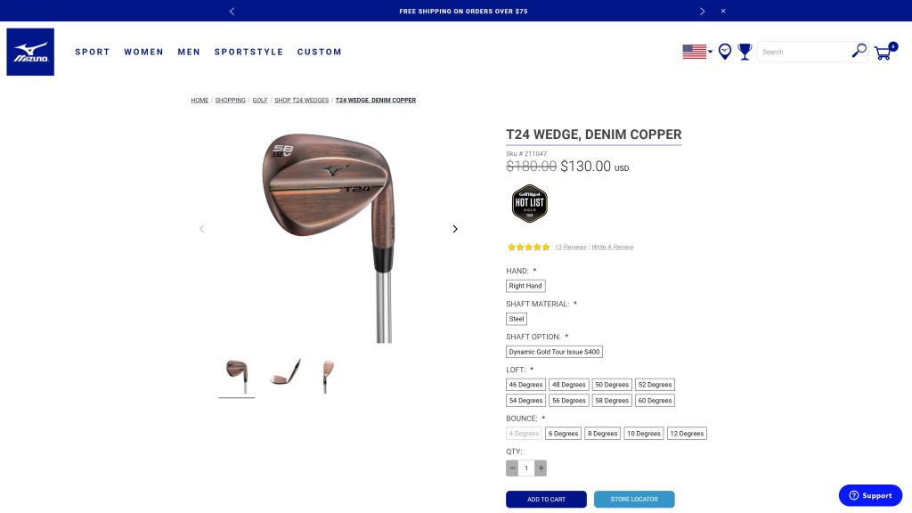 screenshot of the Mizuno T24 Golf Wedge homepage