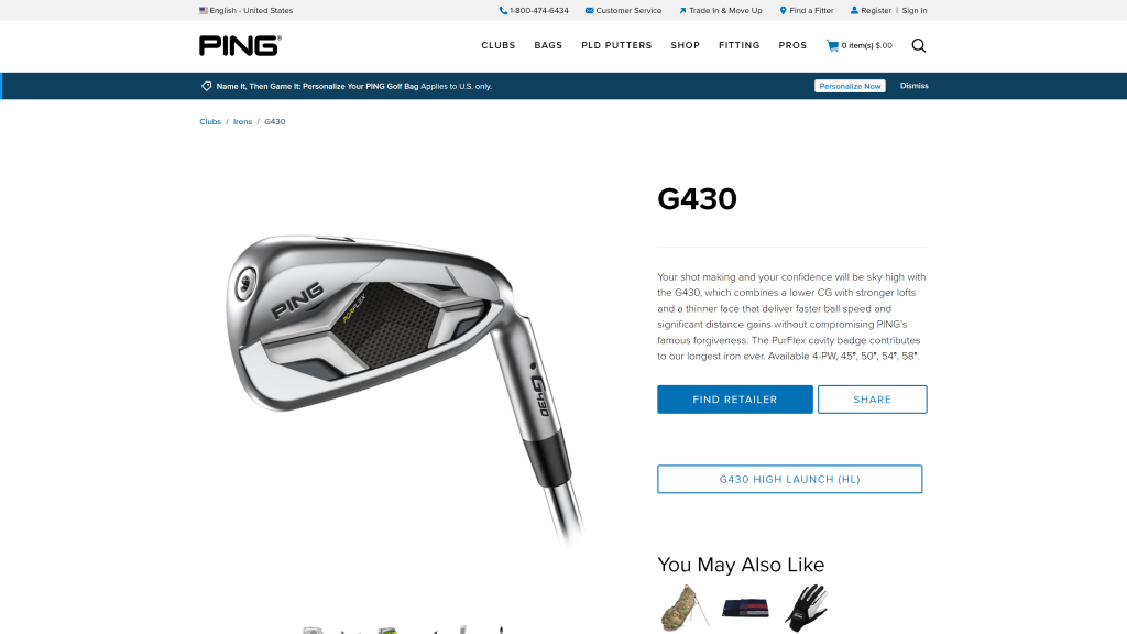 screenshot of the PING G430 Iron best players golf irons 2024 homepage