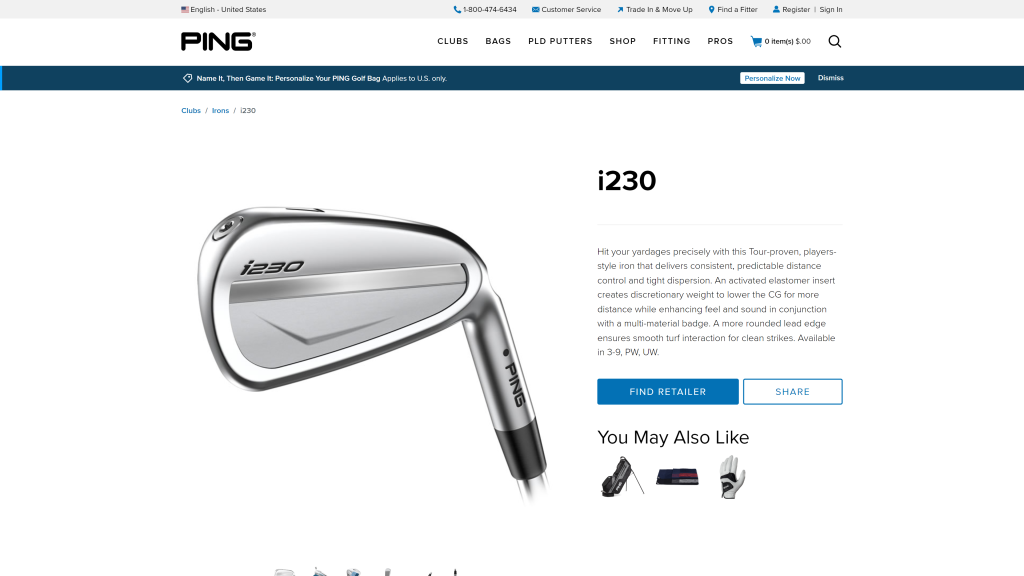 screenshot of the  PING i230 Iron best players golf irons 2024 homepage