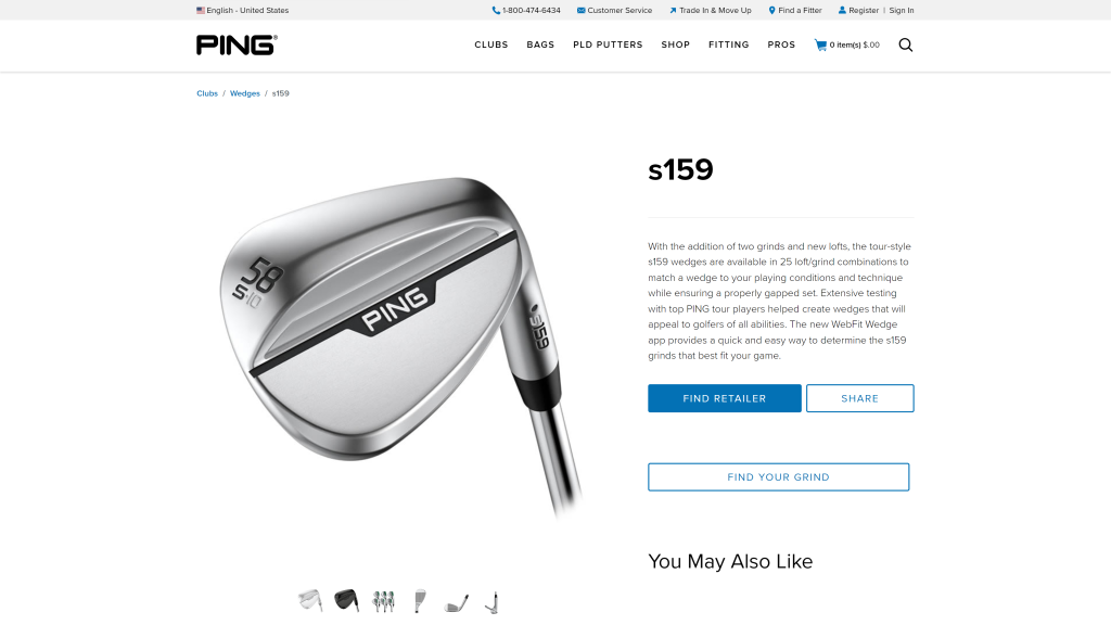 screenshot of the PING S159 Wedge best golf wedges homepage